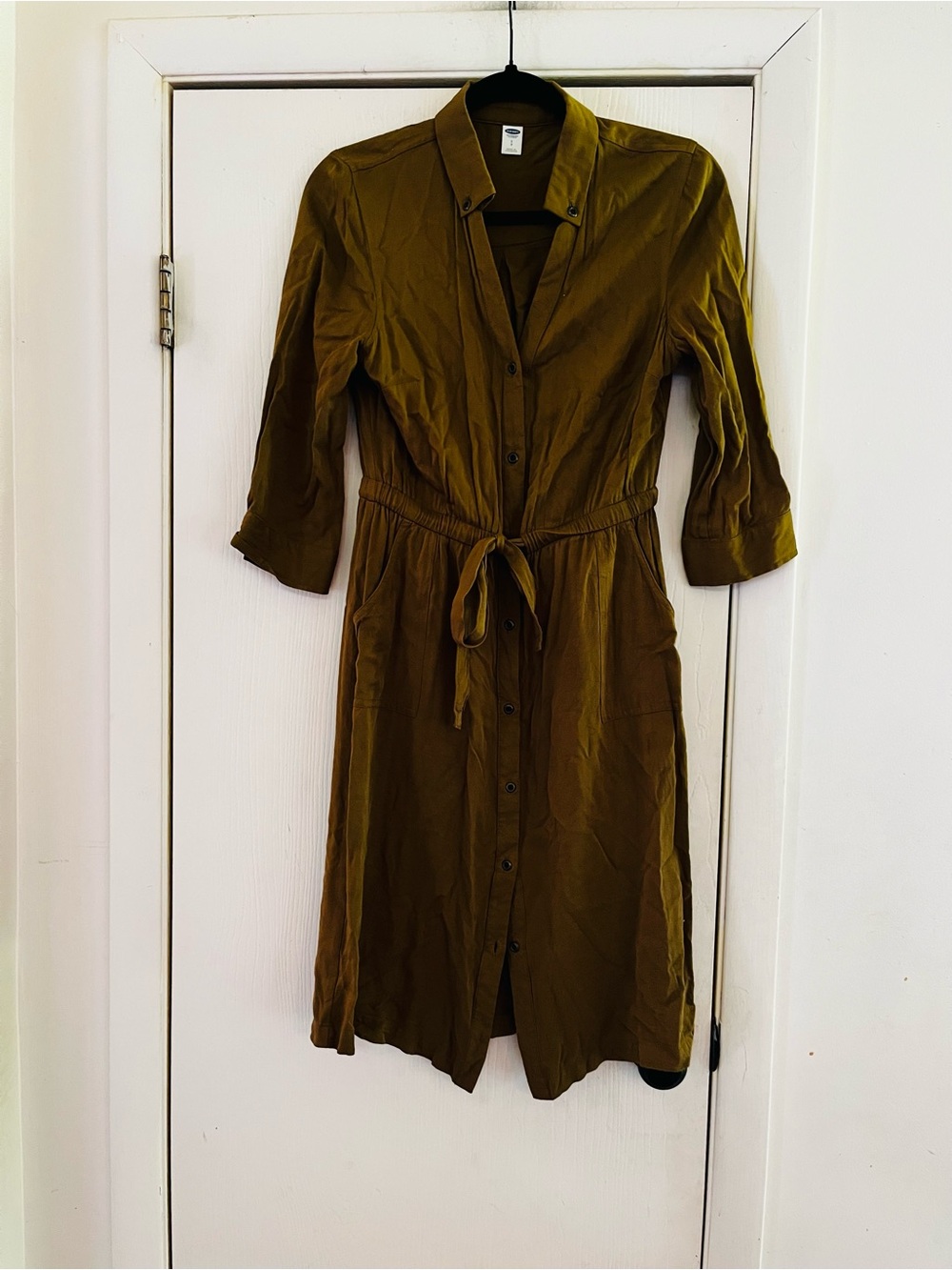 Old Navy olive Utility Shirt Dress Safari Minimalist Y2K Drawstring Waist S
